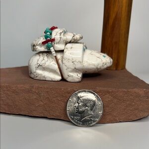 Double White and Turquoise Magnesite Stone Bear Figurine.